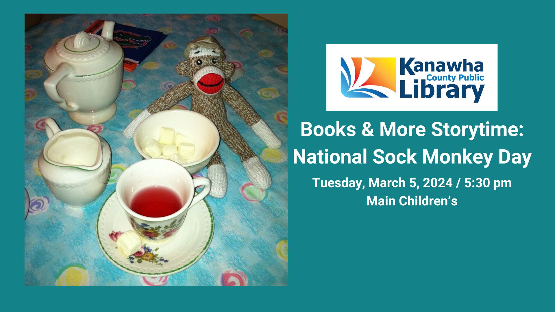 Books & More Storytime National Sock Monkey Day Kanawha County